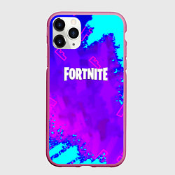 Чехол iPhone 11 Pro матовый Fortnite neon game, цвет: 3D-малиновый