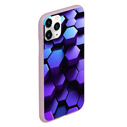 Чехол iPhone 11 Pro матовый Абстрактные трехмерные фиолетовые гексагоны, цвет: 3D-розовый — фото 2