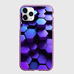 Чехол iPhone 11 Pro матовый Абстрактные трехмерные фиолетовые гексагоны, цвет: 3D-фиолетовый