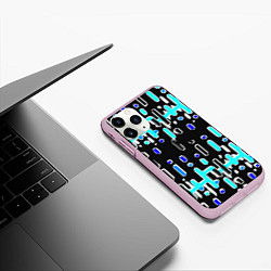 Чехол iPhone 11 Pro матовый Синие линии и точки на чёрном фоне, цвет: 3D-розовый — фото 2