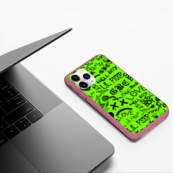 Чехол iPhone 11 Pro матовый Lil Peep кислотный паттерн, цвет: 3D-малиновый — фото 2