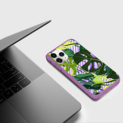 Чехол iPhone 11 Pro матовый Лавандовые полосы и листья, цвет: 3D-фиолетовый — фото 2
