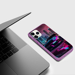 Чехол iPhone 11 Pro матовый Porshe night city, цвет: 3D-фиолетовый — фото 2