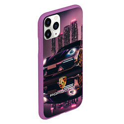 Чехол iPhone 11 Pro матовый Porshe night city, цвет: 3D-фиолетовый — фото 2