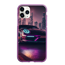 Чехол iPhone 11 Pro матовый Porshe ночной город, цвет: 3D-фиолетовый