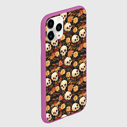 Чехол iPhone 11 Pro матовый Черепа и цветы - паттерн, цвет: 3D-фиолетовый — фото 2