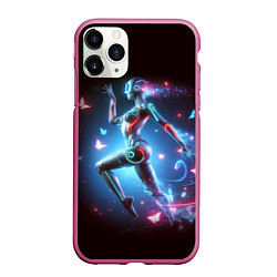 Чехол iPhone 11 Pro матовый Cyber girl and butterflies - neon glow fantasy, цвет: 3D-малиновый