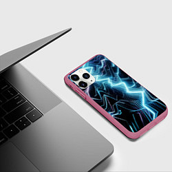 Чехол iPhone 11 Pro матовый Разряд молнии - неоновое свечение, цвет: 3D-малиновый — фото 2