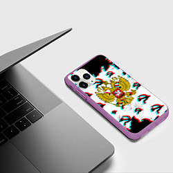 Чехол iPhone 11 Pro матовый Россия паттерн ссср глитч, цвет: 3D-фиолетовый — фото 2