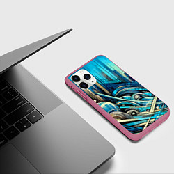 Чехол iPhone 11 Pro матовый Абстрактный урбанистический пейзаж - нейроарт, цвет: 3D-малиновый — фото 2
