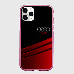 Чехол iPhone 11 Pro матовый AUDI carbon metal, цвет: 3D-малиновый