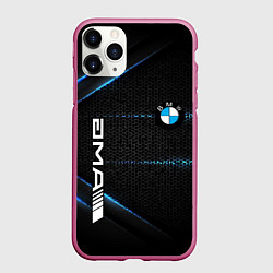 Чехол iPhone 11 Pro матовый BMW metal steel, цвет: 3D-малиновый