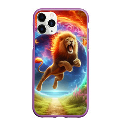 Чехол iPhone 11 Pro матовый Лев прыгает через огненное кольцо - нейроарт фанта, цвет: 3D-фиолетовый