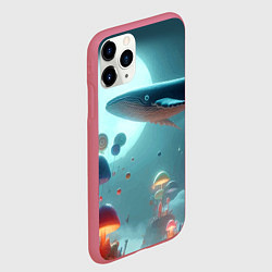 Чехол iPhone 11 Pro матовый Плывущий по небу кит среди грибов - фантазия, цвет: 3D-малиновый — фото 2