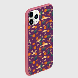 Чехол iPhone 11 Pro матовый Маленькие тыквы на фиолетовом фоне, цвет: 3D-малиновый — фото 2