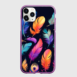 Чехол iPhone 11 Pro матовый Разноцветные переливающиеся перья, цвет: 3D-фиолетовый