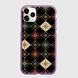 Чехол iPhone 11 Pro матовый Паттерн из снежинок на темном фоне, цвет: 3D-фиолетовый