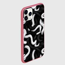 Чехол iPhone 11 Pro матовый Черные и белые змеи, цвет: 3D-малиновый — фото 2