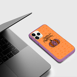 Чехол iPhone 11 Pro матовый Halloween - тыква леопардовая, цвет: 3D-фиолетовый — фото 2