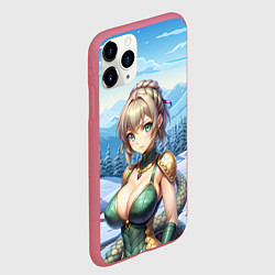 Чехол iPhone 11 Pro матовый Девушка - зеленая змея, цвет: 3D-малиновый — фото 2