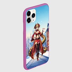 Чехол iPhone 11 Pro матовый Рыжая девушка змея в городе, цвет: 3D-фиолетовый — фото 2