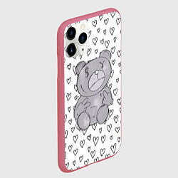 Чехол iPhone 11 Pro матовый Злой медвежонок черные сердца, цвет: 3D-малиновый — фото 2