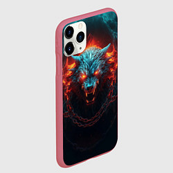 Чехол iPhone 11 Pro матовый Агрессивный волк с горящими глазами, цвет: 3D-малиновый — фото 2