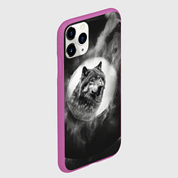 Чехол iPhone 11 Pro матовый Голова серого волка, цвет: 3D-фиолетовый — фото 2