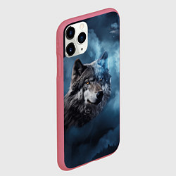 Чехол iPhone 11 Pro матовый Волк ночное синее небо, цвет: 3D-малиновый — фото 2