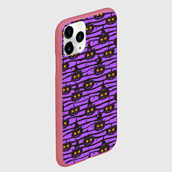 Чехол iPhone 11 Pro матовый Хэллоуин - тыква со светящимися глазами, цвет: 3D-малиновый — фото 2