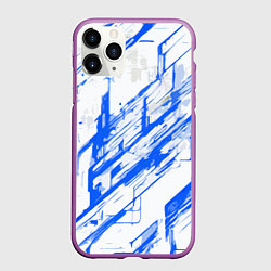 Чехол iPhone 11 Pro матовый Синие полосы на белом фоне, цвет: 3D-фиолетовый