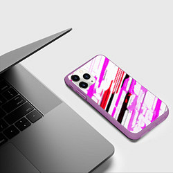 Чехол iPhone 11 Pro матовый Красно-розово-чёрные полосы на белом фоне, цвет: 3D-фиолетовый — фото 2