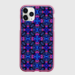 Чехол iPhone 11 Pro матовый Калейдоскопический узор синего и розового цвета, цвет: 3D-малиновый