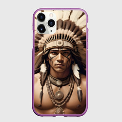 Чехол iPhone 11 Pro матовый Индеец искусство, цвет: 3D-фиолетовый