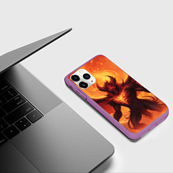 Чехол iPhone 11 Pro матовый Страшный огненный монстр, цвет: 3D-фиолетовый — фото 2