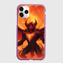 Чехол iPhone 11 Pro матовый Страшный огненный монстр, цвет: 3D-фиолетовый