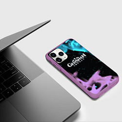 Чехол iPhone 11 Pro матовый Genshin Impact flame neon, цвет: 3D-фиолетовый — фото 2