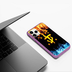 Чехол iPhone 11 Pro матовый Doom огонь и вода лого, цвет: 3D-фиолетовый — фото 2