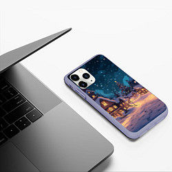 Чехол iPhone 11 Pro матовый Новогодний ламповый ночной город, цвет: 3D-светло-сиреневый — фото 2