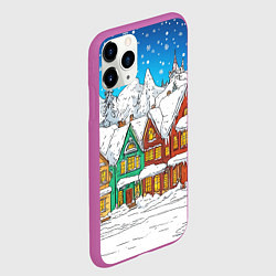 Чехол iPhone 11 Pro матовый Яркий рисованный снежный городок, цвет: 3D-фиолетовый — фото 2
