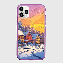 Чехол iPhone 11 Pro матовый Заснеженная улица с домами, цвет: 3D-фиолетовый