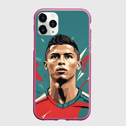 Чехол iPhone 11 Pro матовый Футболист Рональдо, цвет: 3D-малиновый
