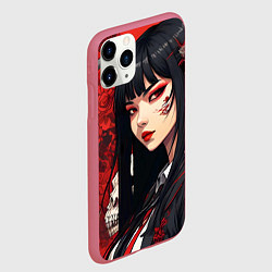 Чехол iPhone 11 Pro матовый Аниме девушка на фоне красных цветов и черепов жив, цвет: 3D-малиновый — фото 2
