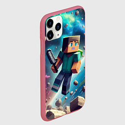 Чехол iPhone 11 Pro матовый Стив с мечом в космосе -Майнкрафт, цвет: 3D-малиновый — фото 2