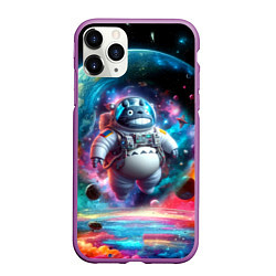 Чехол iPhone 11 Pro матовый Astronaut Totoro in neon space - ai art fantasy, цвет: 3D-фиолетовый