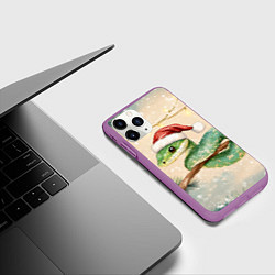 Чехол iPhone 11 Pro матовый Змея на ветке елки, цвет: 3D-фиолетовый — фото 2