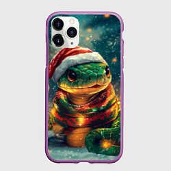 Чехол iPhone 11 Pro матовый Новогодняя большая змея, цвет: 3D-фиолетовый