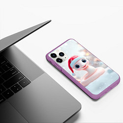 Чехол iPhone 11 Pro матовый Новогодняя маленькая розовая змейка, цвет: 3D-фиолетовый — фото 2