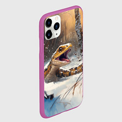 Чехол iPhone 11 Pro матовый Желтая гадюка в зимнем лесу, цвет: 3D-фиолетовый — фото 2