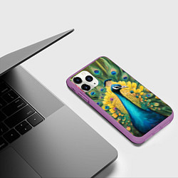 Чехол iPhone 11 Pro матовый Павлин, ананасы и пальмовые ветви, цвет: 3D-фиолетовый — фото 2
